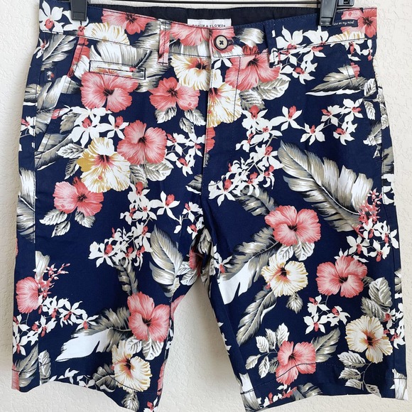 Denim & Flower Other - Denim & Flower Mens Blue Cotton Hawaiian Print Golf Shorts Size 30 Preowned
